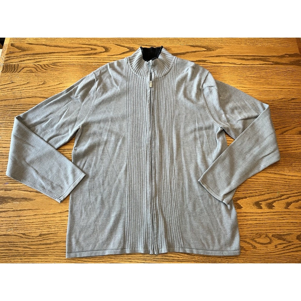 Kenneth Cole New York  Cardigan Open Front, Ribbed, Cotton, Grey, Men's XL